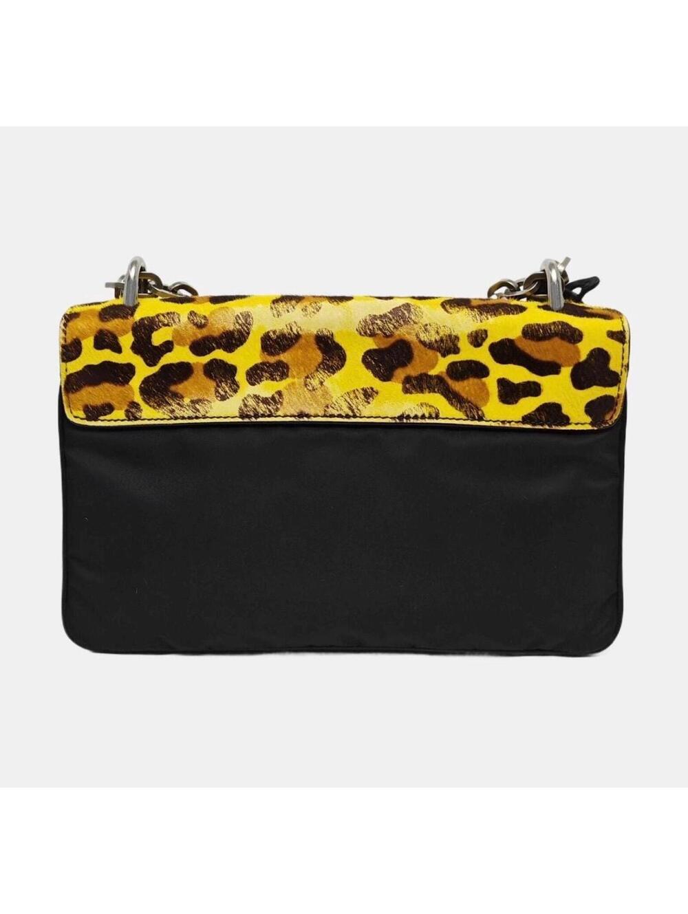 Prada Cahier Leopard Calf Hair Chain Shoulder Bag Yellow Black - Picture 4 of 9
